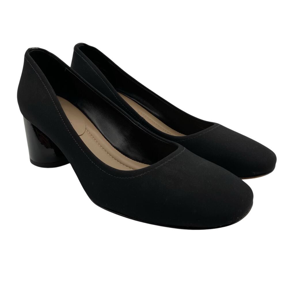 Donald Pliner Camy Round Toe Pumps Heels Womens 9.5 Black Fabric Block Heel